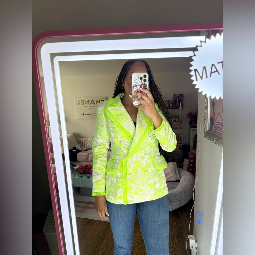 ASOS Green Blazer with Brocade Quilted Texture Size 6